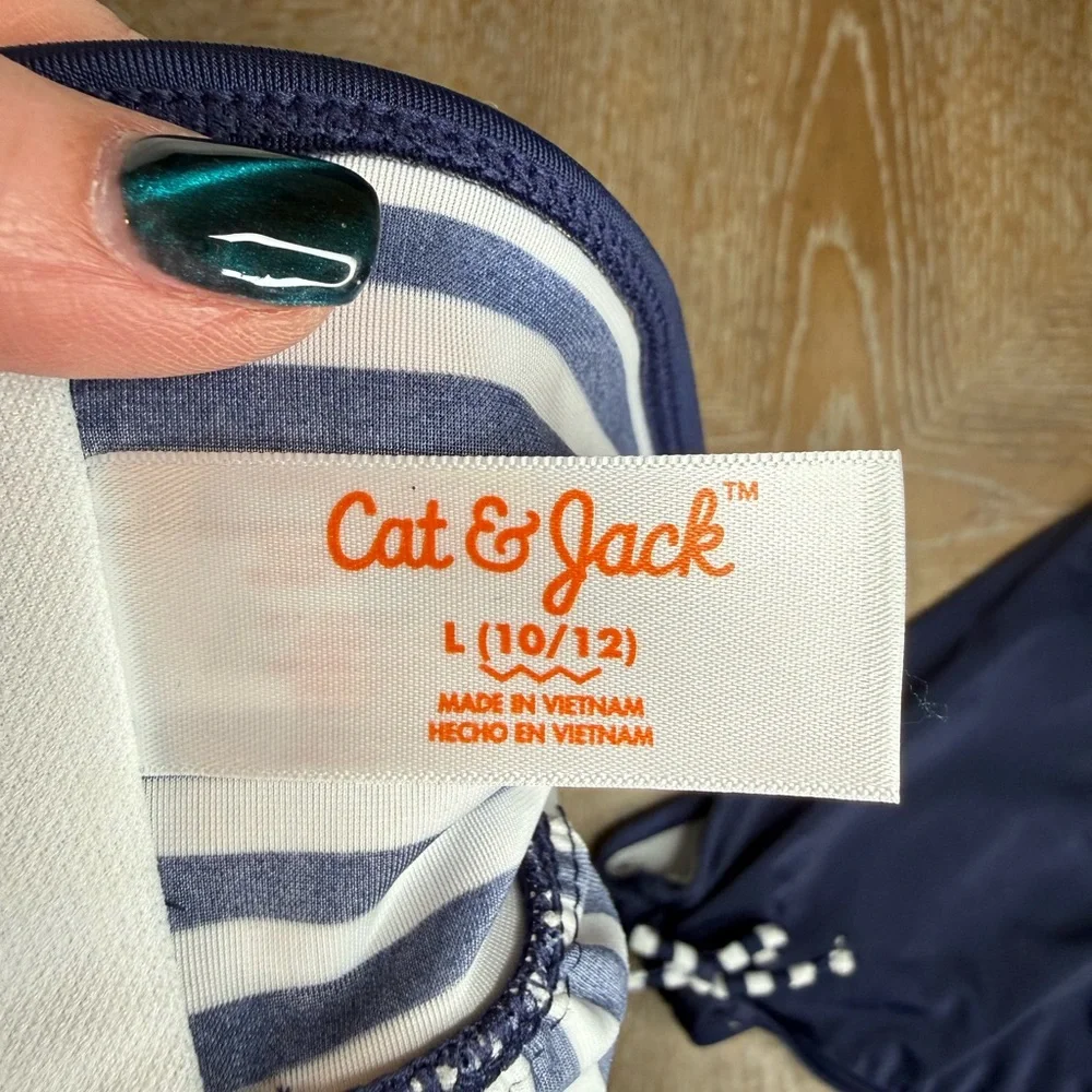 Cat & Jack Navy Striped Bikini with Red and Gold Star